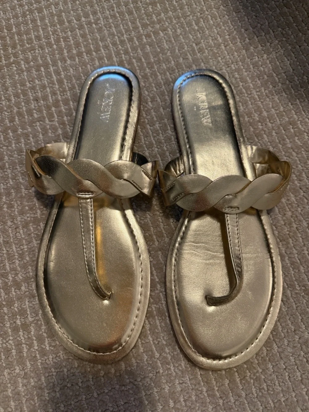 J. Crew Braided Metallic Gold Thong Sandals Size 10
